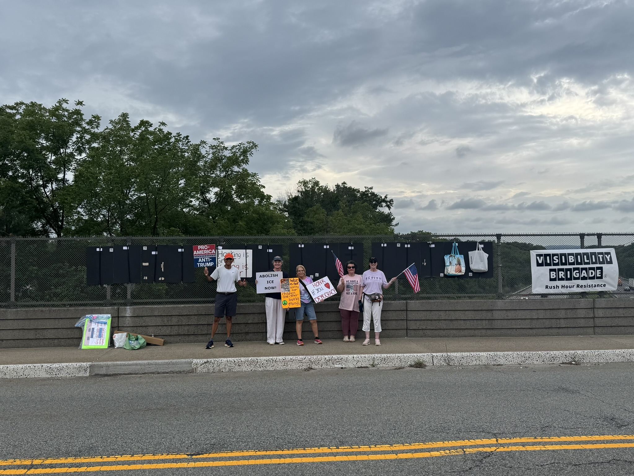 Visibility Brigade members protesting on the bridge overpass